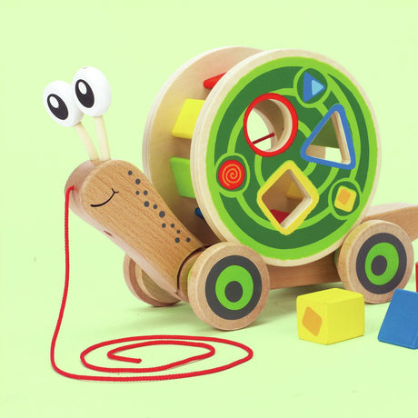 Hape escargot qui marche avec jeu de formes - figurine à tirer en bois avec blocs pour les tout-petits à partir de 12 mois