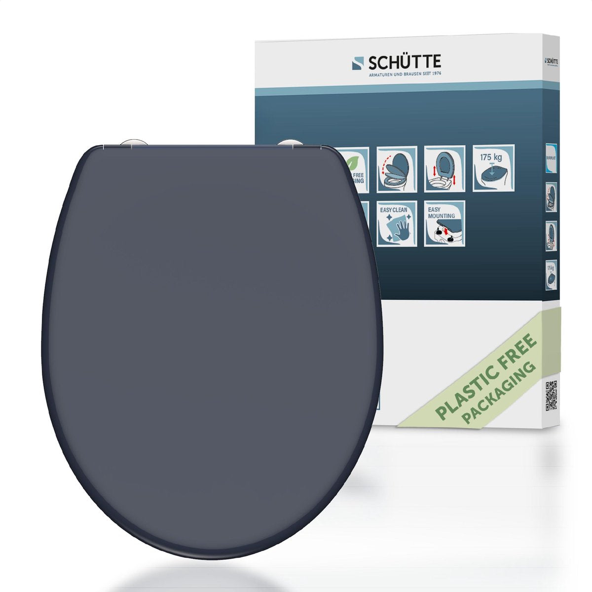 Abattant WC Schütte 82304 anthracite - duroplastique - fermeture amortie - cliquable - charnières en acier inoxydable - capacité de charge jusqu'à 175 kg - laqué - anthracite