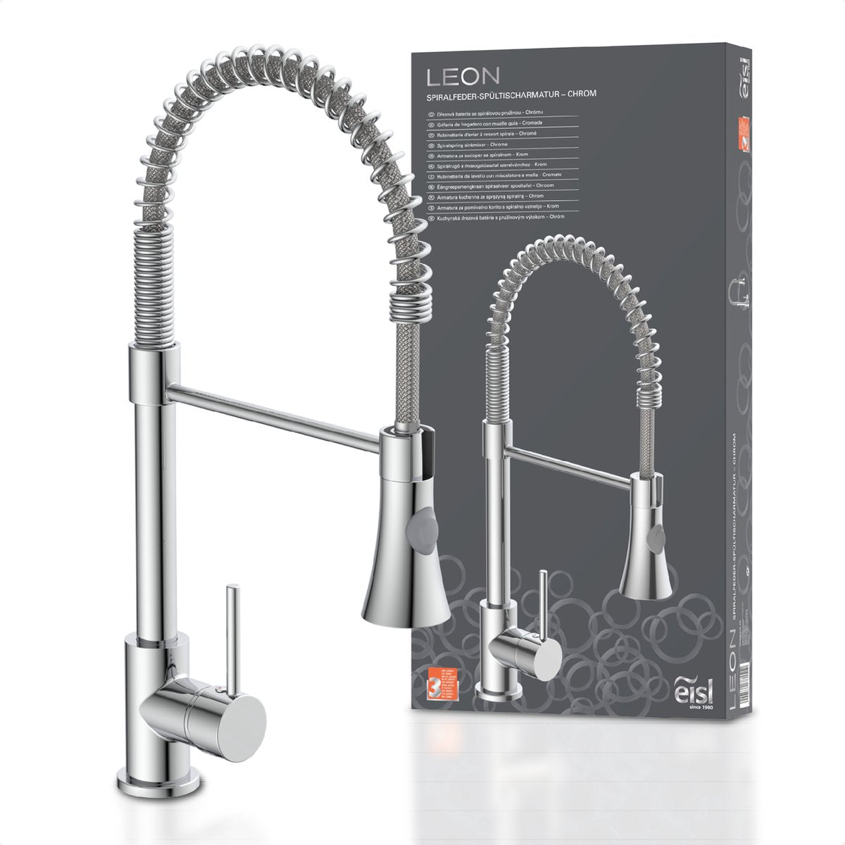 Robinet de cuisine Eisl Leon - mitigeur monocommande - avec pulvérisateur et ressort hélicoïdal - chrome