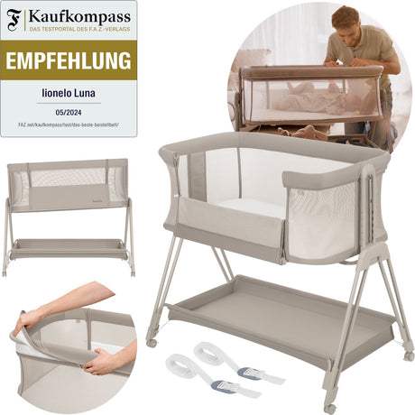 Lionelo luna – Lit bébé cododo 2 en 1 – naissance jusqu'à 9 kg – 7 positions de hauteur – matelas inclinable – côtés en filet – roulettes avec blocs – housse lavable – panier de rangement inclus