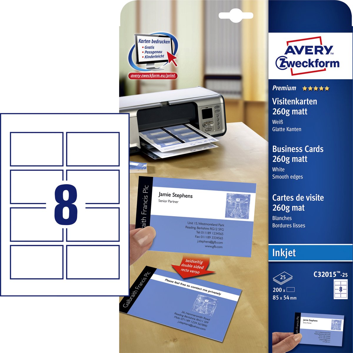 Cartes de visite sans marque sans marque de marque privée Avery C32015-25 mates