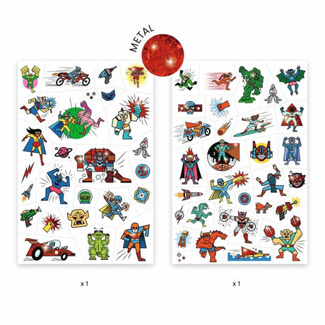 Djeco tatouages héros vs méchants – set de tatouages pour enfants – tatouages temporaires pour enfants – 2 feuilles