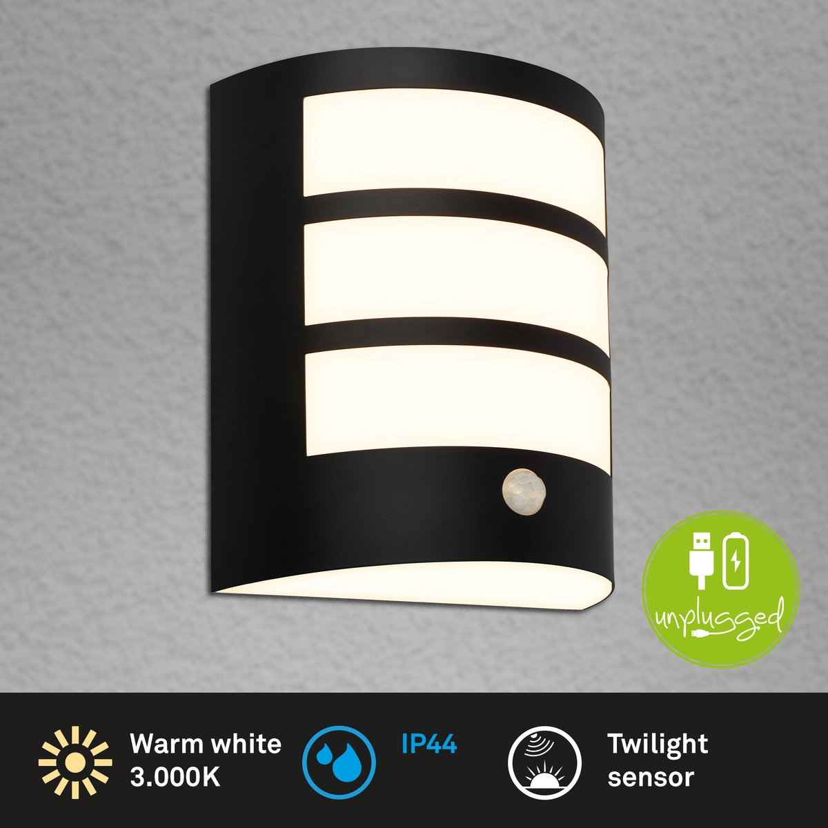 Briloner - Applique LED à batterie - tactile - minuterie - noir - batterie remplaçable - circuit imprimé remplaçable - 18 x 15 x 7 cm - noir