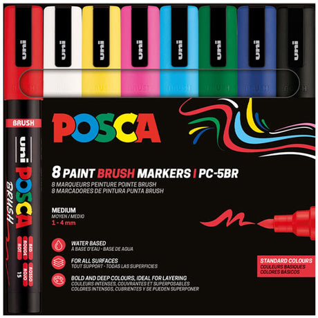 Posca - marqueur peinture uni pc-5br pointe pinceau m cul 8 pcs