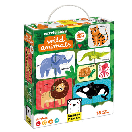 Panda banane - puzzle paires d'animaux sauvages - 18 pièces.