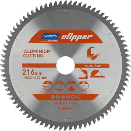 Série Norton - lame de scie circulaire pour aluminium - 216 mm - dents plates trapézoïdales - 80 dents