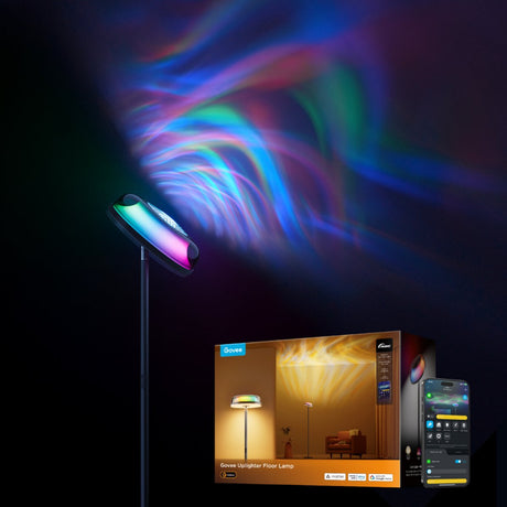 Lampadaire intelligent Govee 170 cm matière rgbicww - éclairage mural ondulé - trois zones lumineuses - éclairage par projection
