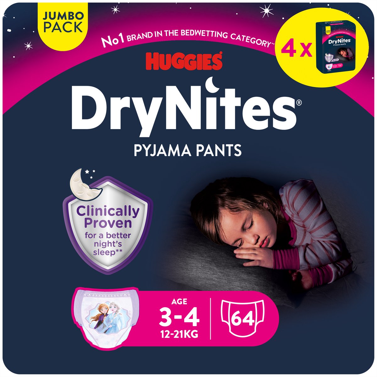 Pantalons à couches Drynites Huggies - filles - 3 à 4 ans (12 - 21 kg) - 64 pantalons de nuit - réduction supplémentaire