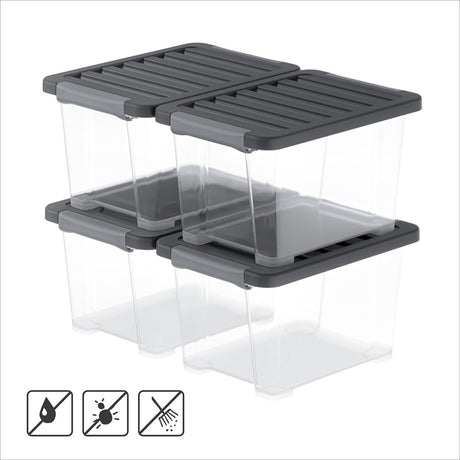 Rotho core pro - boîtes de rangement - lot de 4 - empilables - 15 litres