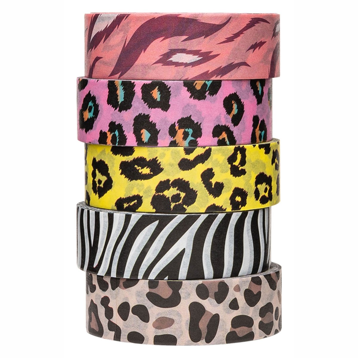 Colorations - washi tape motifs animaux 5 rouleaux, 5 mtr.