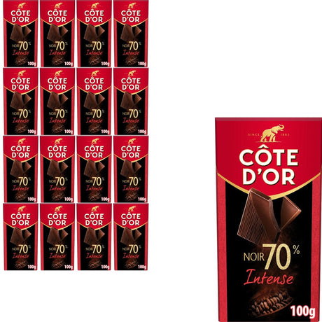 Tablette de chocolat Côte d'or pur intense 70% 16 x 100g - tablettes de chocolat - cadeau anniversaire femme ou homme - stock
