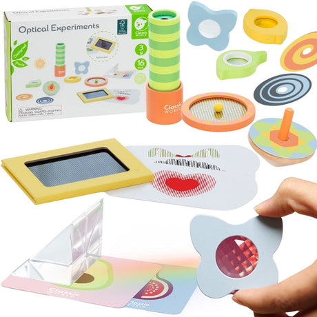 Lobbes Toys BV Classic World Optical Experiments Ensemble de jeu en bois, 16 pièces.