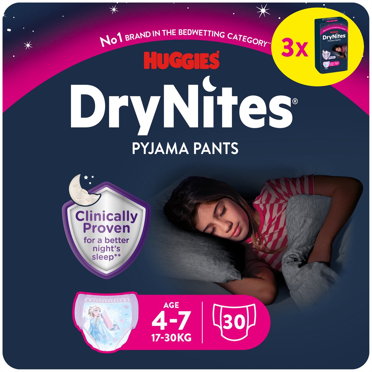 Pantalons à couches Drynites Huggies - filles - 4 à 7 ans (17 - 30 kg) - 30 pièces - pack économique