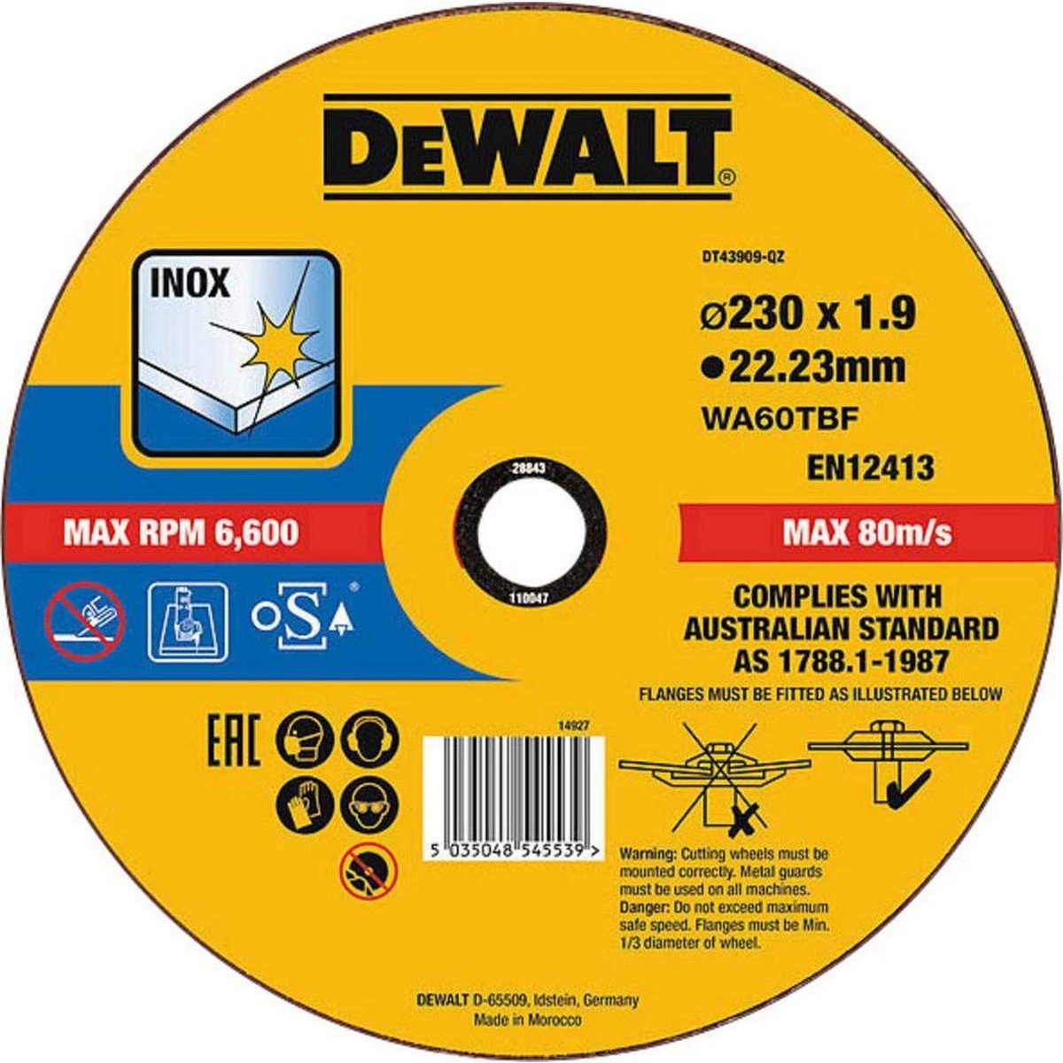 Dewalt dt43909 disque à tronçonner acier inoxydable 230mm