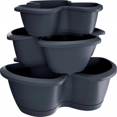 Prosperplast respana trio cache-pot à 3 compartiments pot de fleurs pot de fleur tour à plantes empilable 3 niveaux - gris foncé