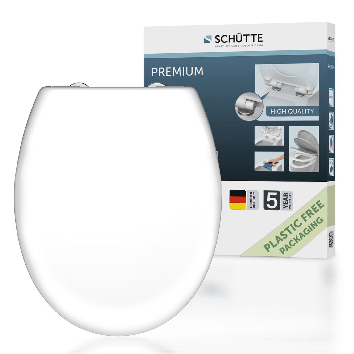 Abattant WC Schütte 82600 blanc - duroplast - fermeture amortie - cliquable - charnières en acier inoxydable - capacité de charge jusqu'à 250 kg - laqué - blanc