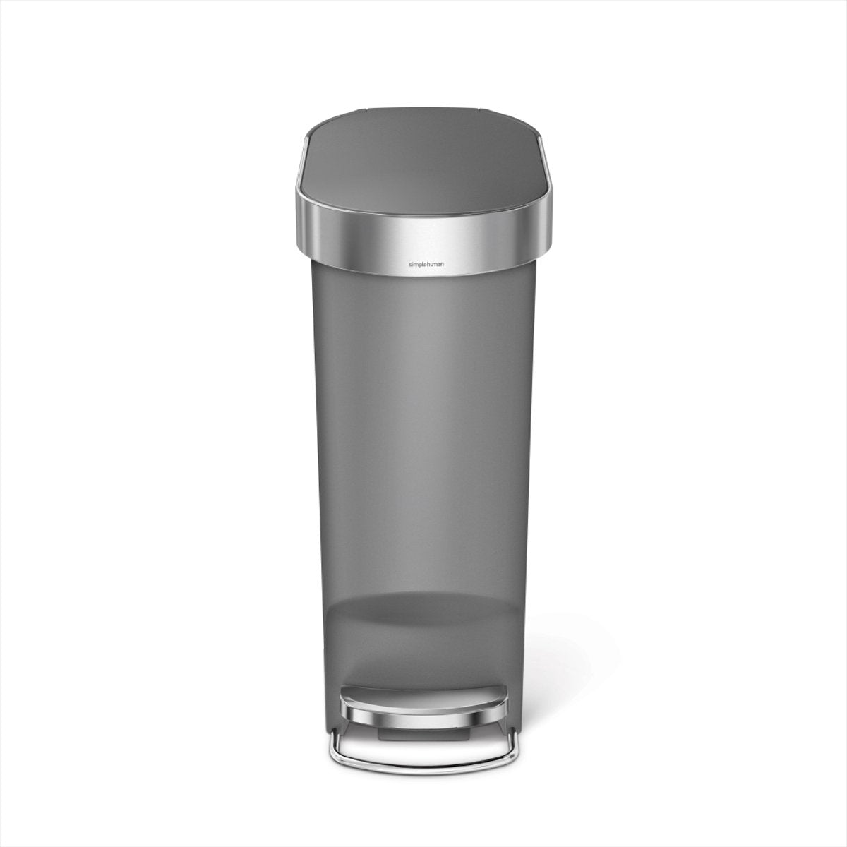 Poubelle à pédale en plastique mince Simplehuman - 40 litres - avec rebord de poche - plastique gris