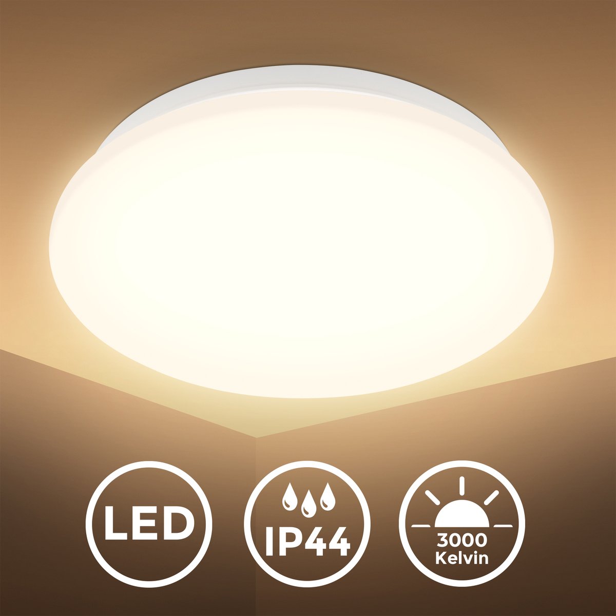 B.K.licht - Plafonnier LED avec détecteur de mouvement - éclairage de salle de bain - 27x6 cm (pxh) - blanc