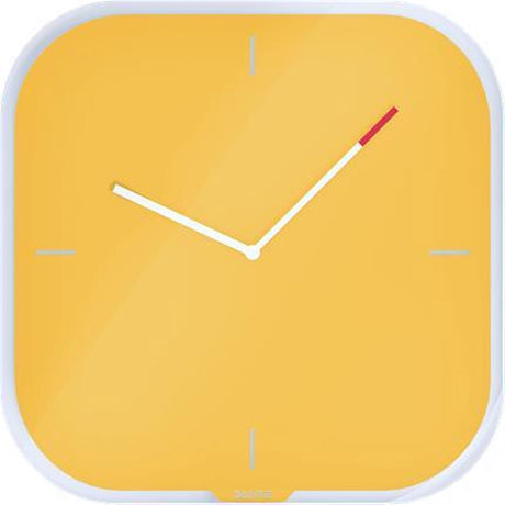 Horloge murale en verre silencieuse et confortable Leitz - horloge murale inscriptible avec marqueur - idéale pour le bureau à domicile et le travail à domicile - jaune chaud