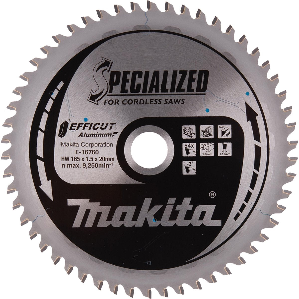 Accessoires Makita e-16760 | lame de scie transversale et circulaire | aluminium | efficace | 165x20mm | 54t-e-16760