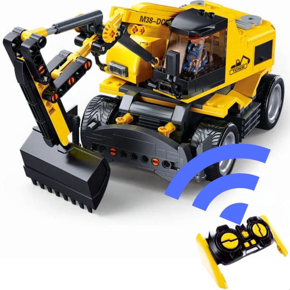Sluban Powerbricks E7 Pelle sur Roues RC Pelle Véhicule Jouets de Construction - Jouets de Construction - Boîte de Construction avec 353 Blocs de Construction - M38-B1155 à partir de 8 ans
