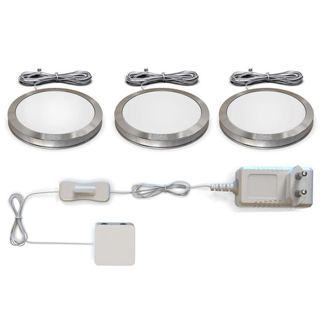 B.K. lumière - éclairage sous plan - éclairage cuisine - 3 000 k - 170 lm - ø5,9 cm - argent - lot de 3