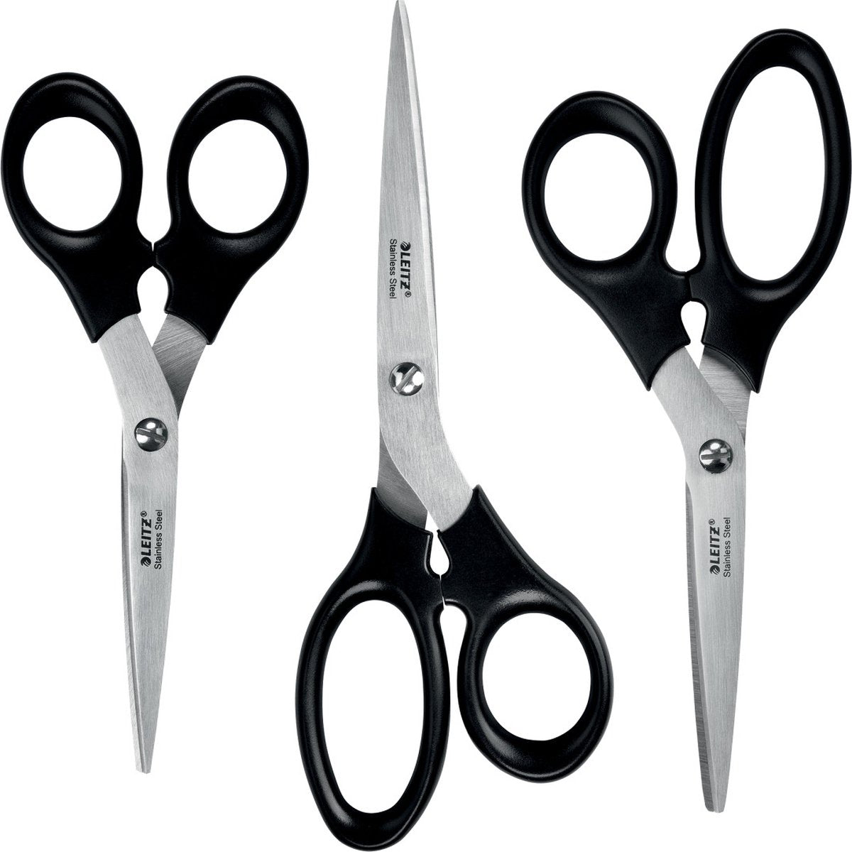 Set de ciseaux Leitz en acier inoxydable - 165 185 200 mm - avec poignée ergonomique - noir