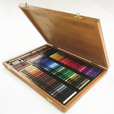 Conté à paris 50174 set d'art en bambou 84 carrés + accessoires | ensemble de dessins au pastel dans un étui en bambou