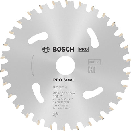 Lame de scie sans fil Bosch pro steel pour scies circulaires 136 x 1,6 x 20 mm -...