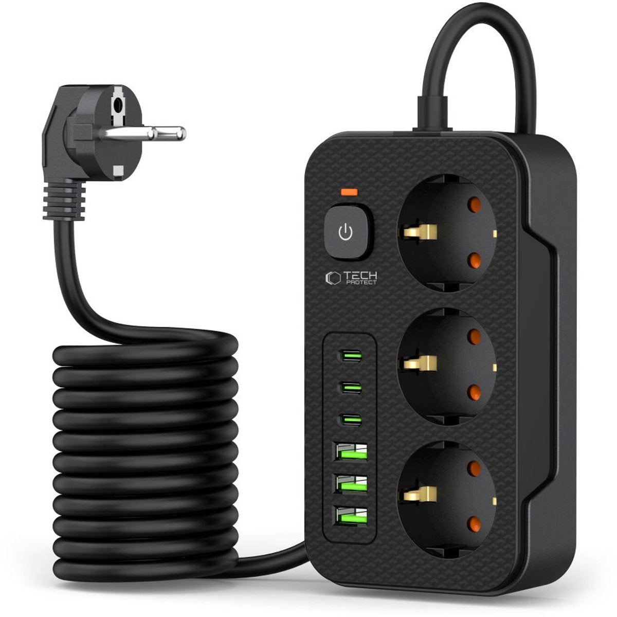 Tech-protect - multiprise avec 3 USB C et 3 USB A - interrupteur marche arrêt - 3 prises - noir