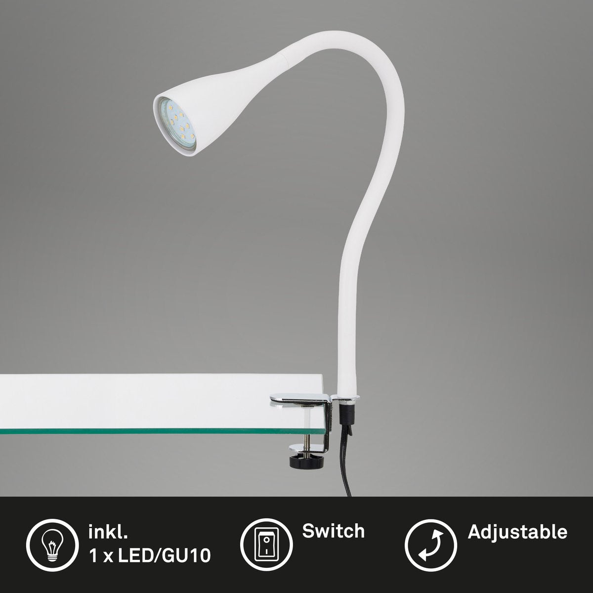 Briloner elasti - lampe à pince - lampe de chevet - avec cordon - avec interrupteur marche/arrêt - spot à pince flexible - blanc chaud 3000k - 3w - 250 lm - ip20