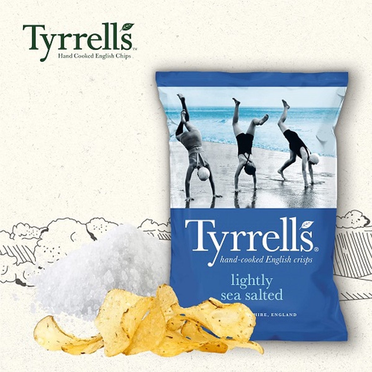 Tyrrells chips simplement salées à la mer 18 x 40 grammes