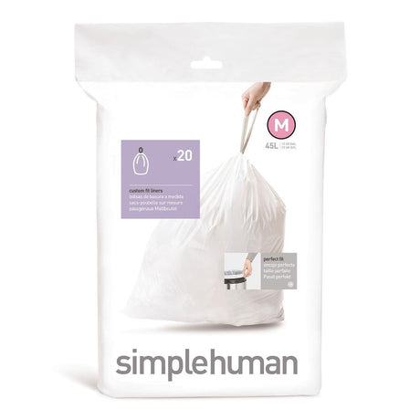 Sacs poubelle Simplehuman code m - 45 litres - 20 pièces - avec cordon de serrage - blanc