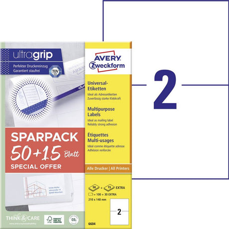 Avery -zweckform 6604 étiquettes universelles 210 x 148 mm papier blanc 130 pièce(s) adhésif permanent ilc
