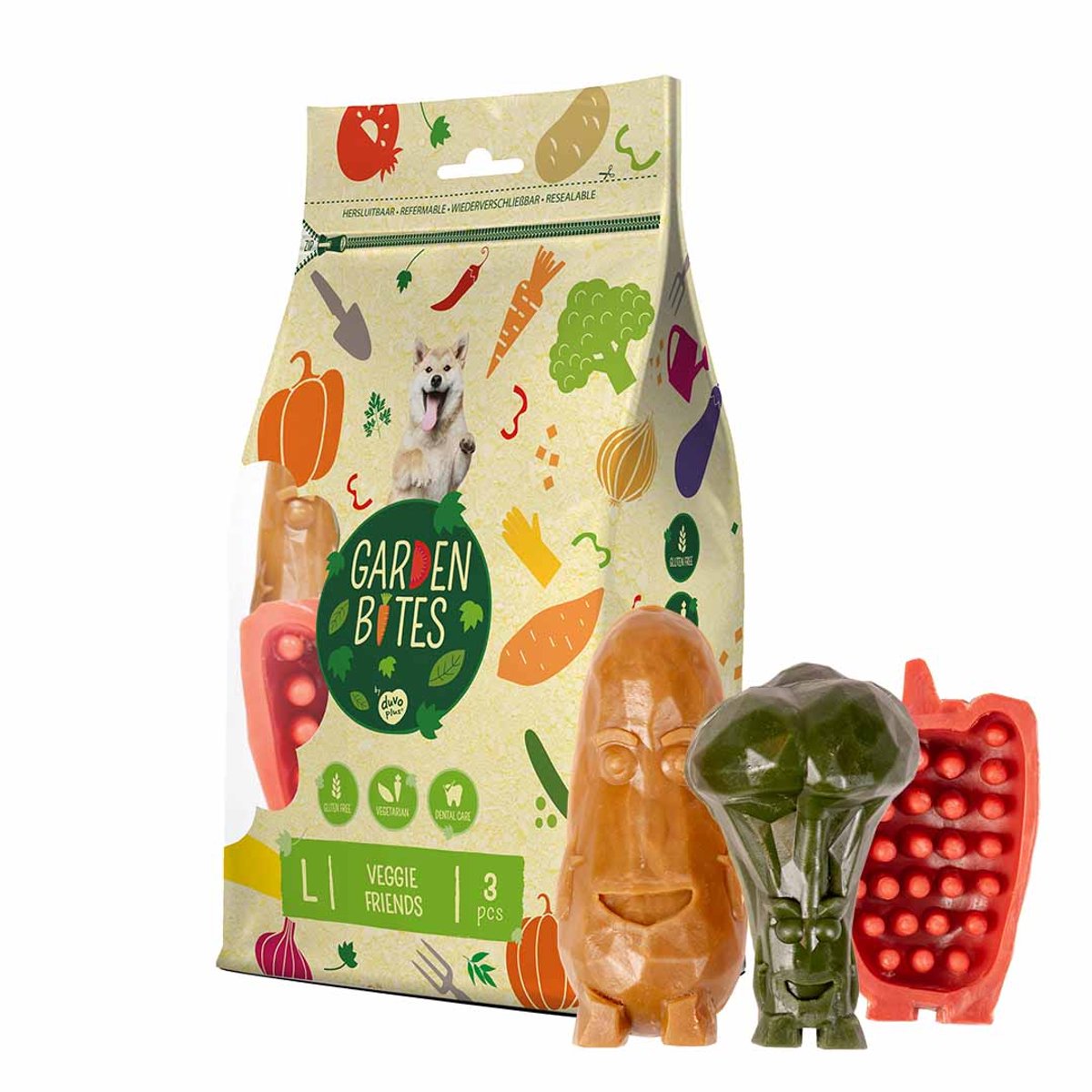 Garden Bites duvoplus - snacks pour chiens Veggie Friends - friandises pour chiens - végétarien sans gluten - grand 3pcs