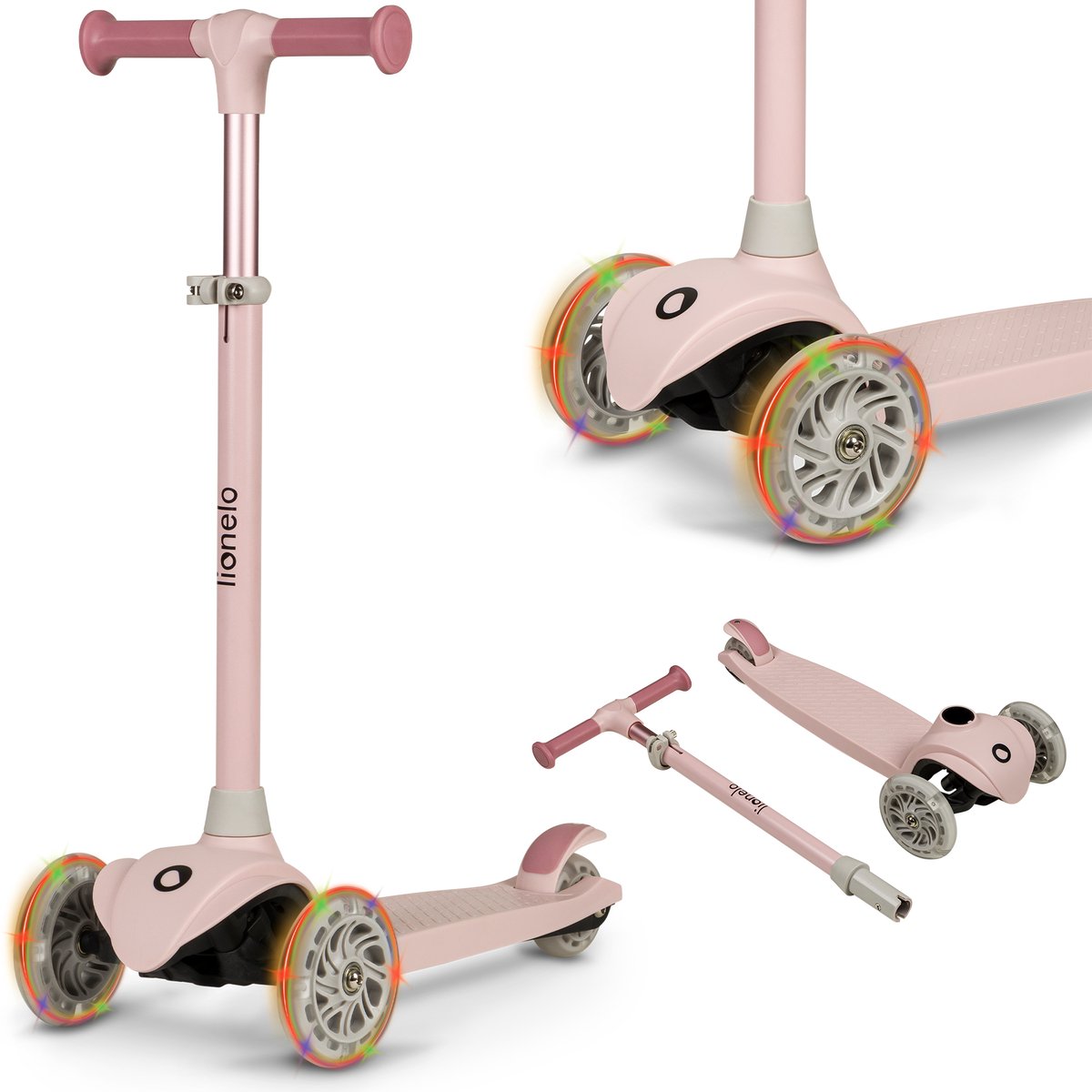 Trottinette enfant Lionelo jessy - trottinette 3 roues - tranche d'âge 3+ - max 50kg - éclairage LED dans les roues - hauteur réglable 65-70-75-80 cm