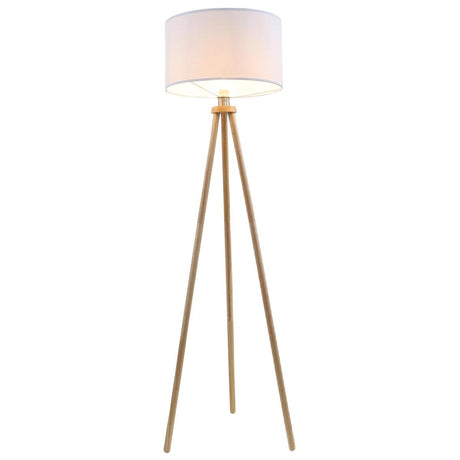 Briloner - lampadaire scandi - tissu et bois - lampe de salon - lampadaire blanc - culot E27 - h: 148cm - ø45,5cm