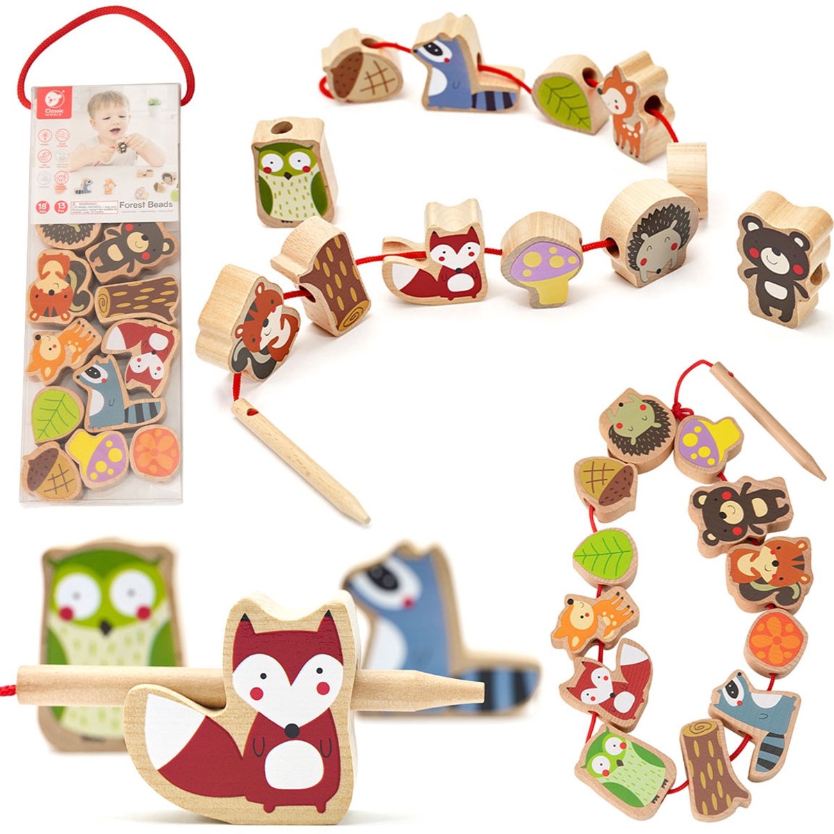 Classic World Wooden Responsed Perles Forest Animaux