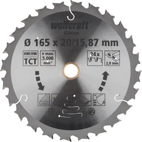 Wolfcraft - lame de scie circulaire 165 mm - 24 dents - alésage 20 15,87 mm - pour scie circulaire - 6344000