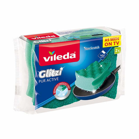 Vileda pur active - éponge de nettoyage - 9cm - profil pour protection des ongles - 2 pièces