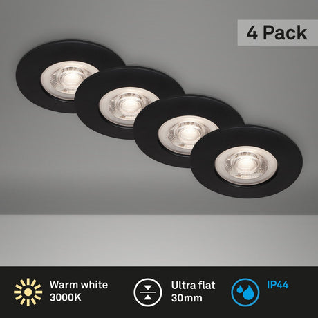 Briloner - lot de 4 spots encastrables LED - éclairage salle de bain - ø9 cm - ip44 - 4,9 w - 480 lm - 3 000 k - noir