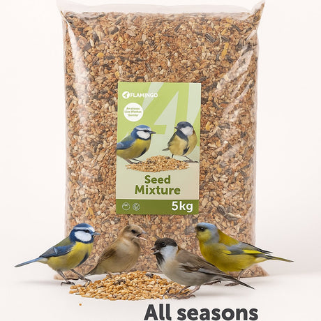 Nourriture pour oiseaux Flamingo - mélange de graines quatre saisons - oiseaux d'extérieur - 5 kg - mélange de graines naturelles pour oiseaux de jardin - adapté à chaque saison - qualité européenne