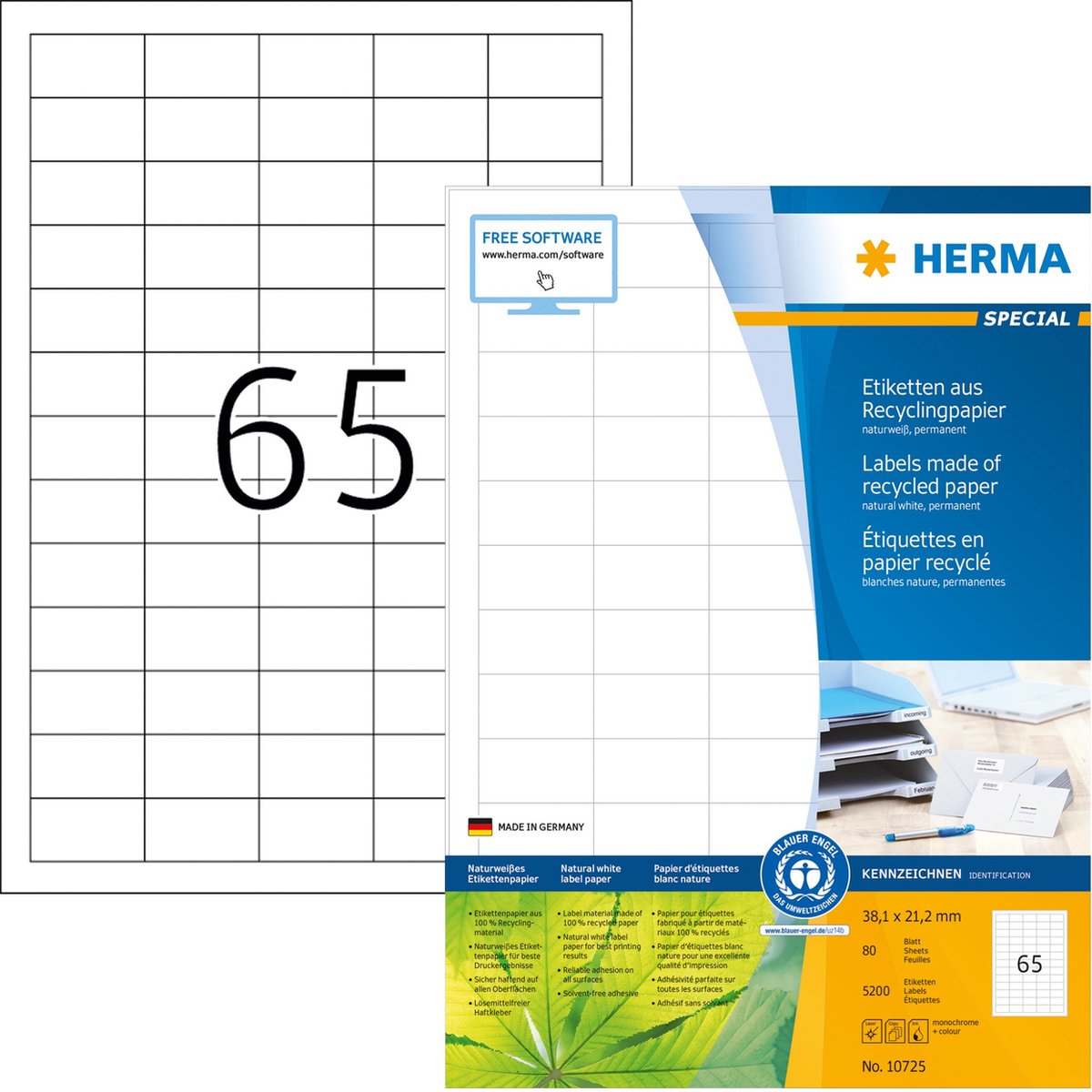 Herma - étiquette de recyclage 38,1x21,2mm blanc