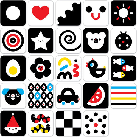 Banana Panda 12 cartes de livre pour bébé à contraste élevé, noir et blanc, livret de jouets pour bébé à partir de 0 mois - 16x16 cm