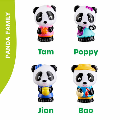 Klorofil le panda ensemble de jeu familial - ensemble de figurines de jeu - figurines familiales - jouets pour enfants - bao, jian, tam et coquelicot - à partir de 18 mois - 4 pièces