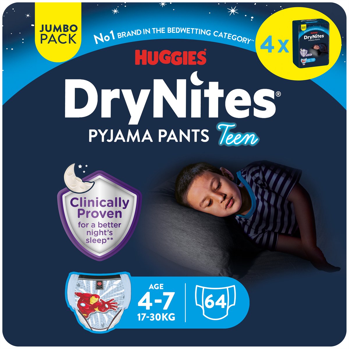 Pantalons à couches Drynites Huggies - garçons - 4 à 7 ans (17 - 30 kg) - 64 pantalons de nuit - remise supplémentaire