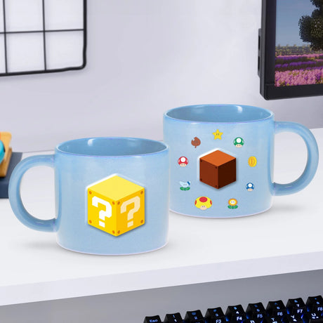 Paladone super mario question block mug – tasse en céramique gaufrée 400 ml –