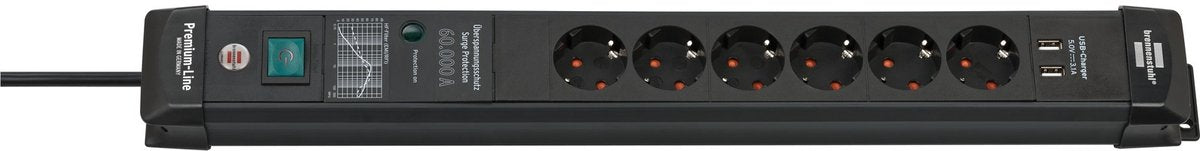 Brennerstuhl rallonge premium-line 60.000a avec protection contre les surtensions avec chargeur USB 6 voies noir 3m h05vv-f 3g1.5 *be* - 1951164603