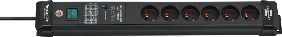 Brennerstuhl premium-line 60.000a rallonge avec protection contre les surtensions 6 voies noir 3m h05vv-f 3g1.5 - 1951164400