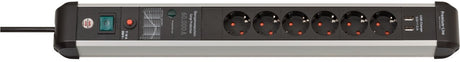 Multiprise Brennerstuhl premium-protect-line 60 000a avec protection contre les surtensions et USB 6 voies 3m h05vv-f 3g1.5